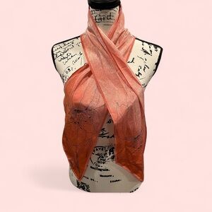 Vintage 70’s-80’s Vera skinny pointed silk peach floral scarf